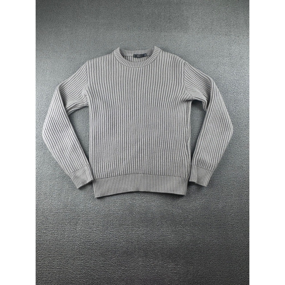 Boggi Milano Sweater Men M Gray Extrafine Merino Wool Ribbed Italy Made Preppy